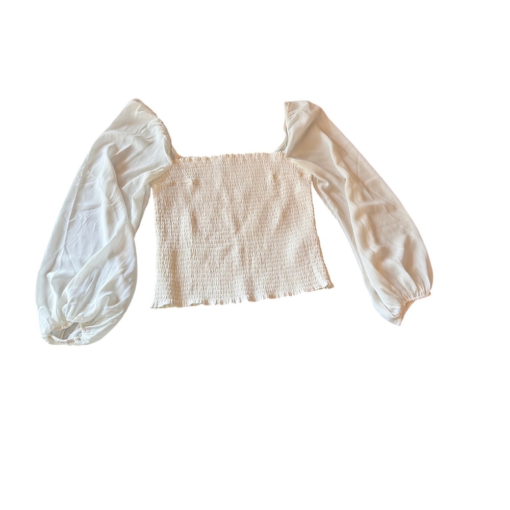 Abercrombie & Fitch Top White Smocked Balloon Sleeve Square Neck Romantic Boho M